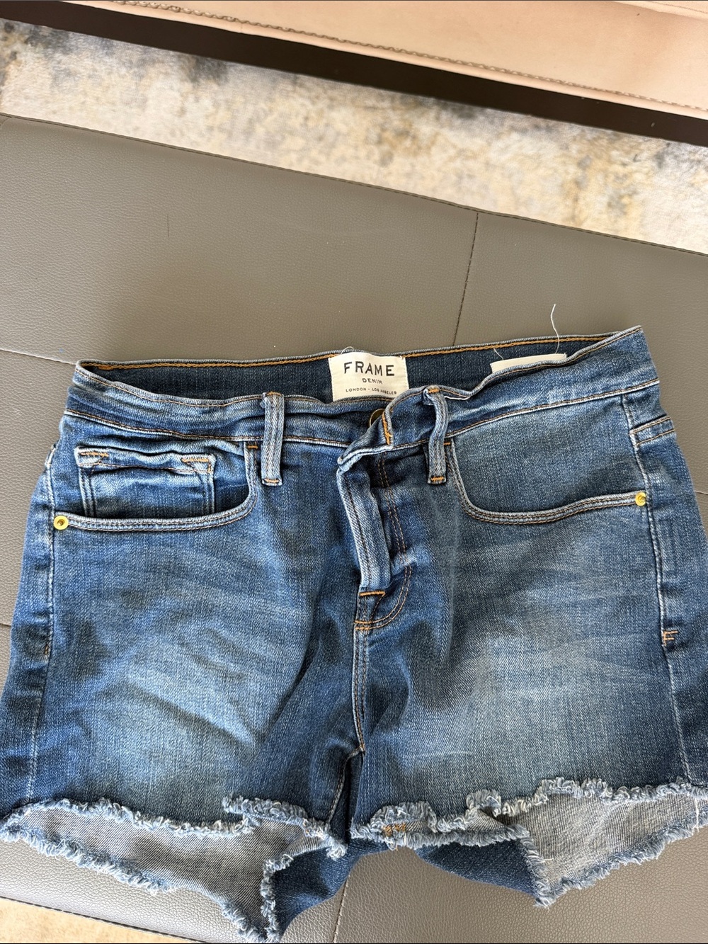 Frame Denim Medium Blue Frayed Cutoff Shorts